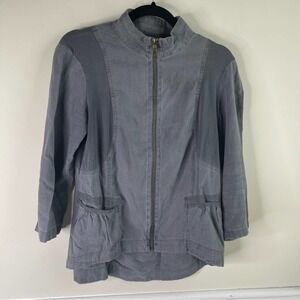 XCVI linen blend gray blue zip up jacket size medium lagenlook